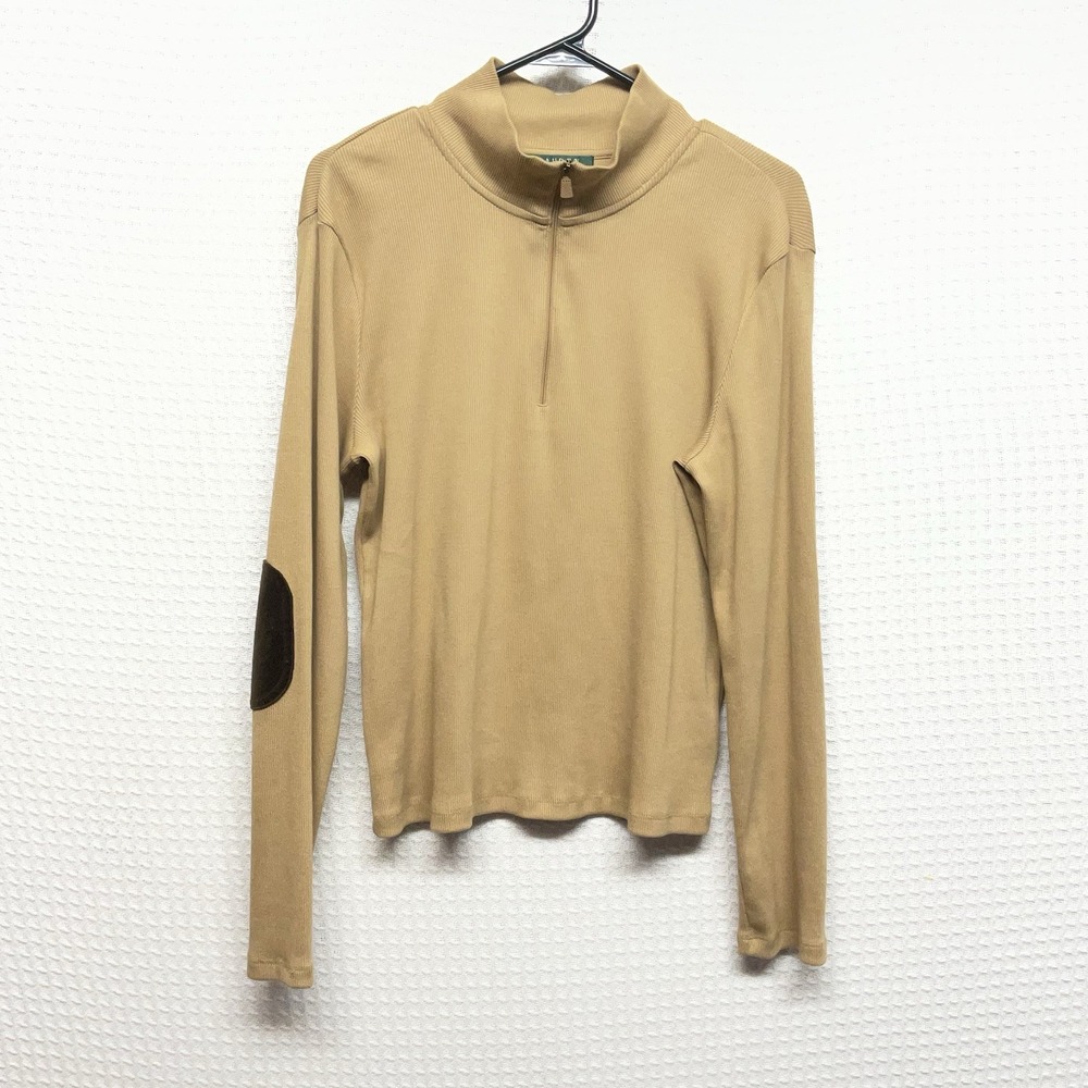 Vintage Lauren Ralph Lauren Womens Large Beige Ribbed 1/4 Zip Elbow Patch Cotton - Picture 7 of 7
